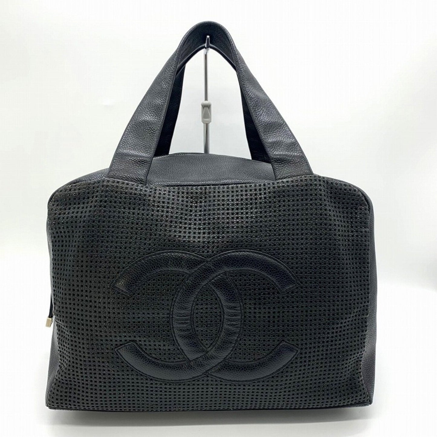 Chanel Black Grained Calfskin Boston Bag Handbag ()