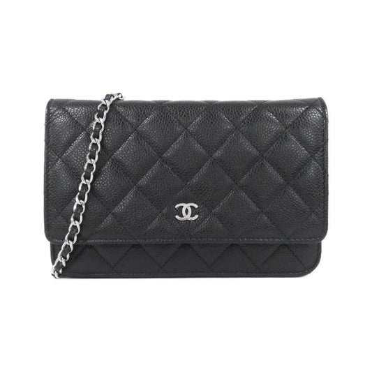 Chanel Black Bordeaux Grained Calfskin Chain/Shoulder Wallet ()