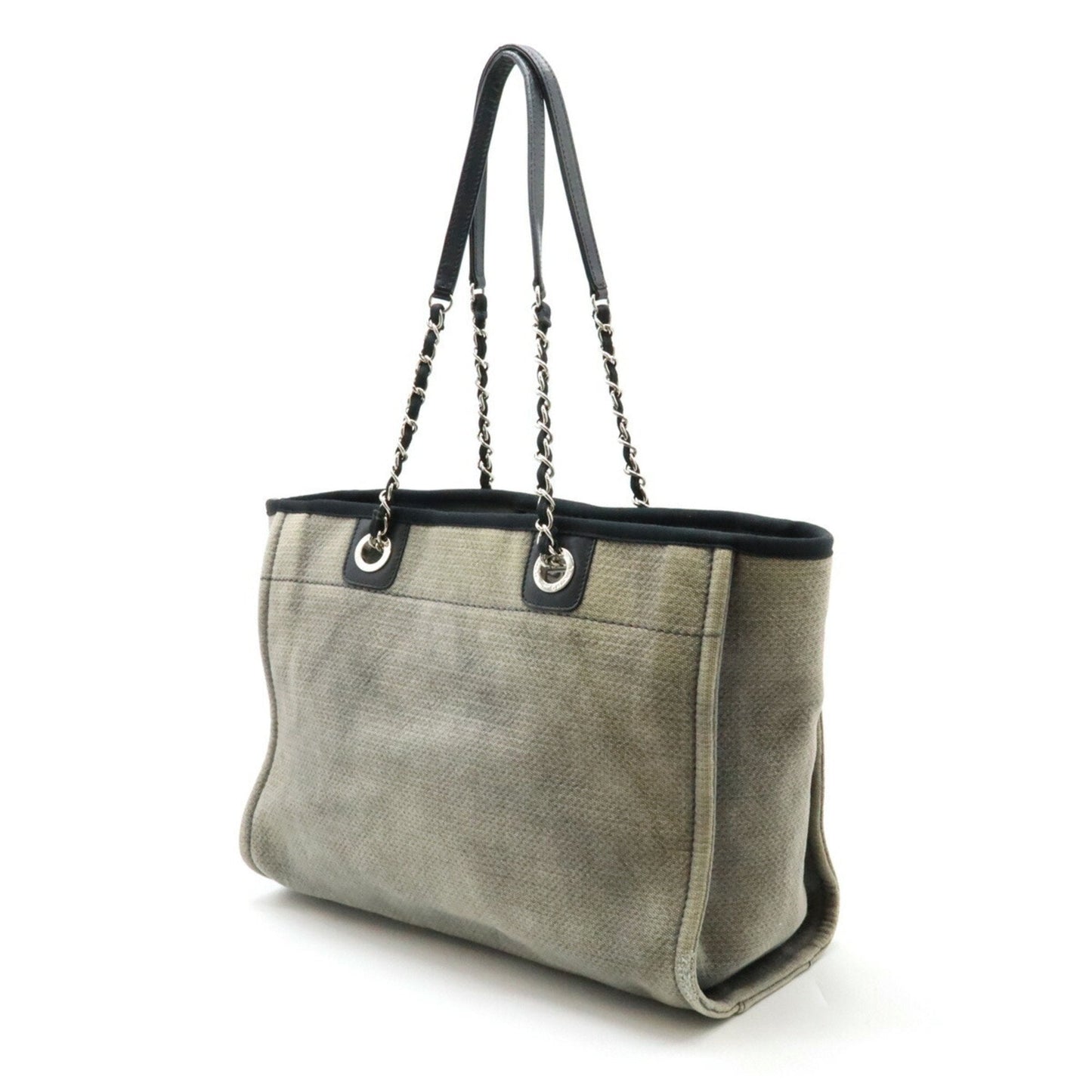 Chanel Black Gray Canvas Leather Shoulder Bag Tote Bag ()