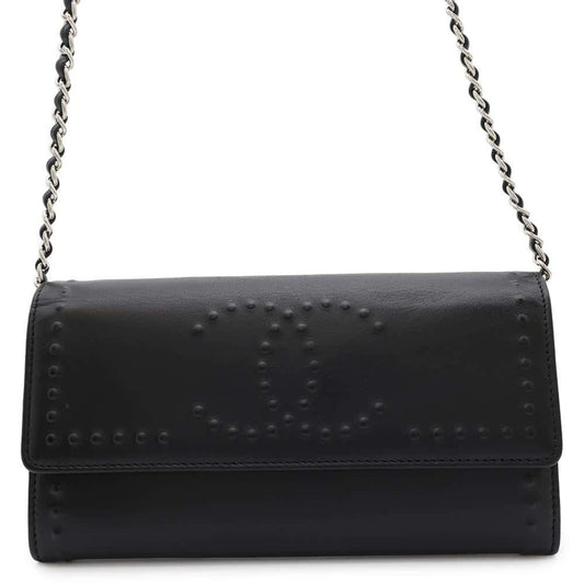 Chanel Black Leather Chain/Shoulder Wallet ()