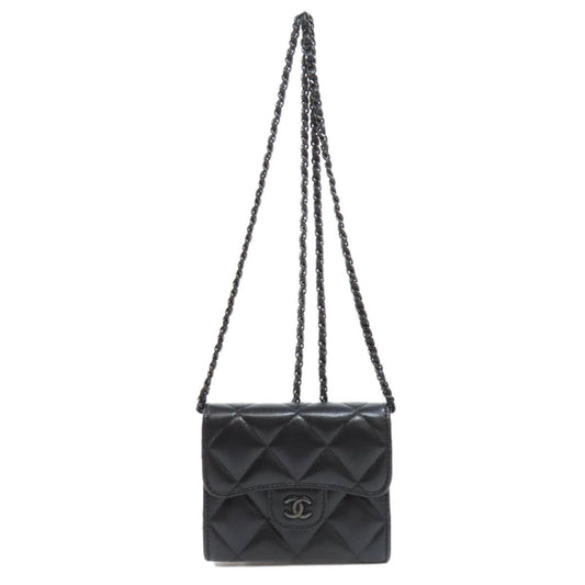 Chanel Black Leather Chain/Shoulder Wallet ()