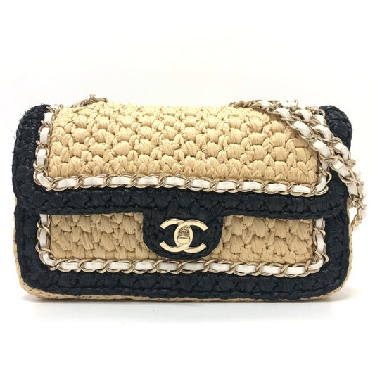 Chanel Beige Black Hemp Shoulder Bag ()