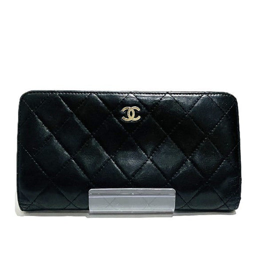 Chanel Matelasse Black Leather Long Wallet (Bi-Fold) ()