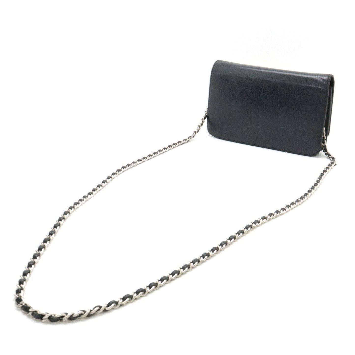 Chanel Black Leather Chain/Shoulder Wallet ()
