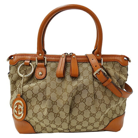 Gucci Beige Brown Orange Gg Canvas Leather Handbag Shoulder Bag ()