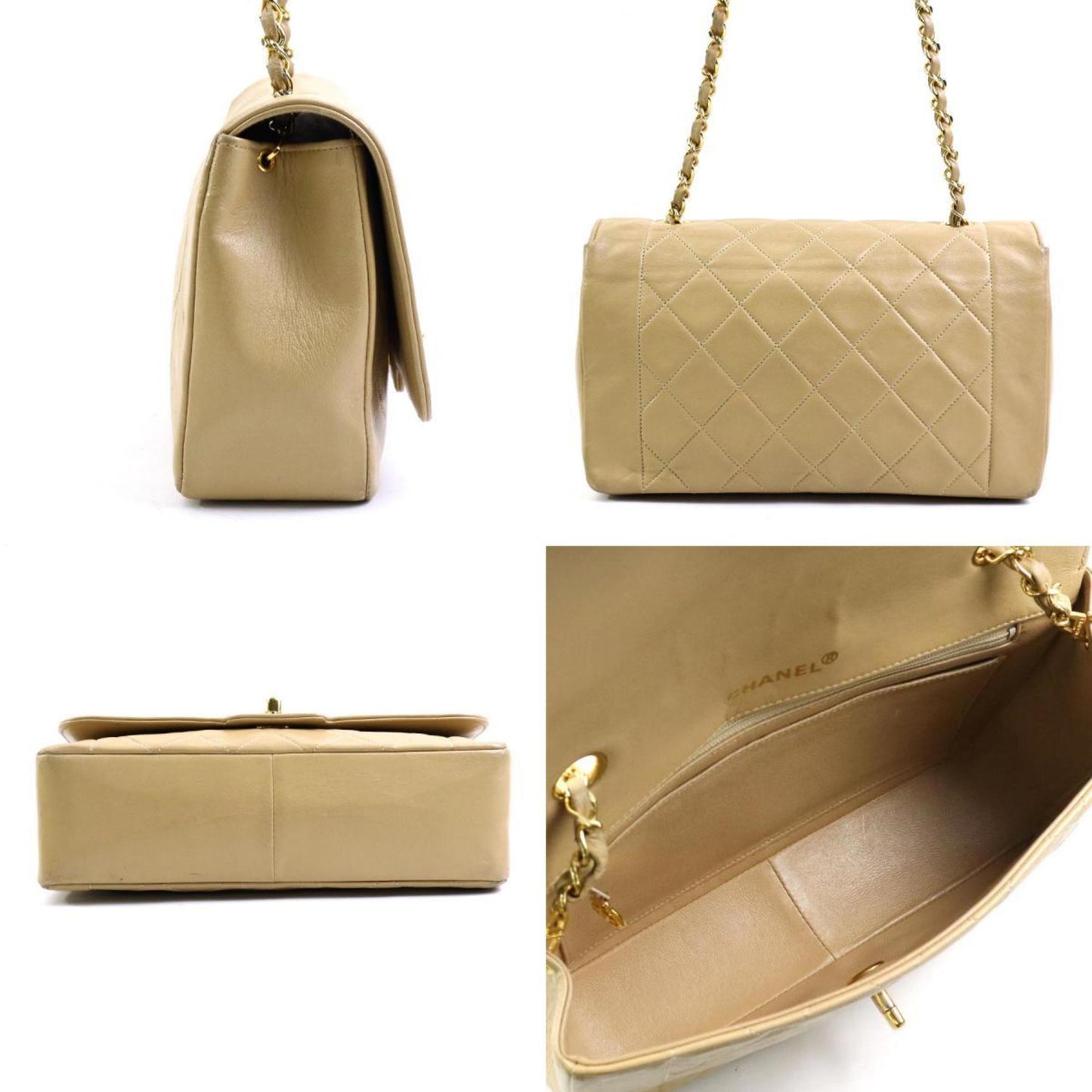 Chanel Beige Gold Leather Metal Shoulder Bag ()