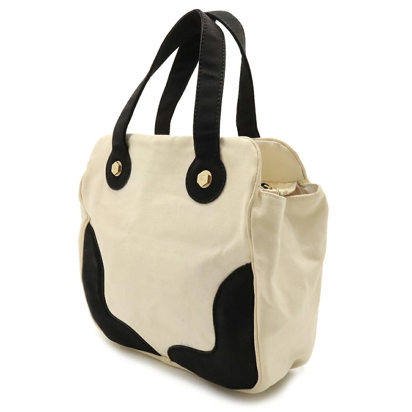 Chanel Black Ivory Canvas Handbag Tote Bag ()