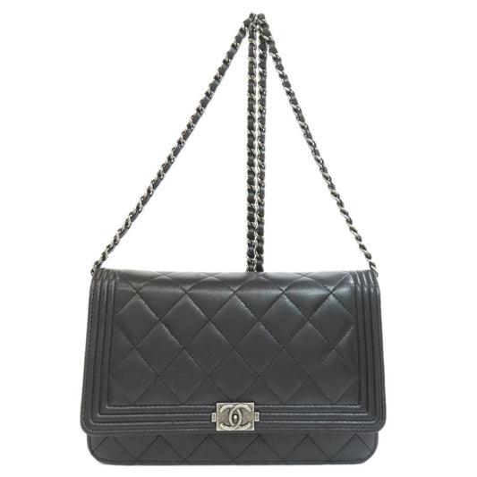 Chanel Boy Chanel Black Leather Chain/Shoulder Wallet ()