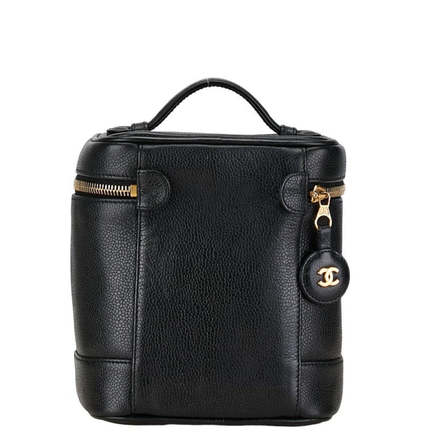 Chanel Caviar Skin Black Gold Caviar Leather Handbag Vanity Bag ()