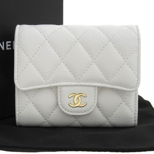 Chanel White Grained Calfskin Wallet (Tri-Fold) ()