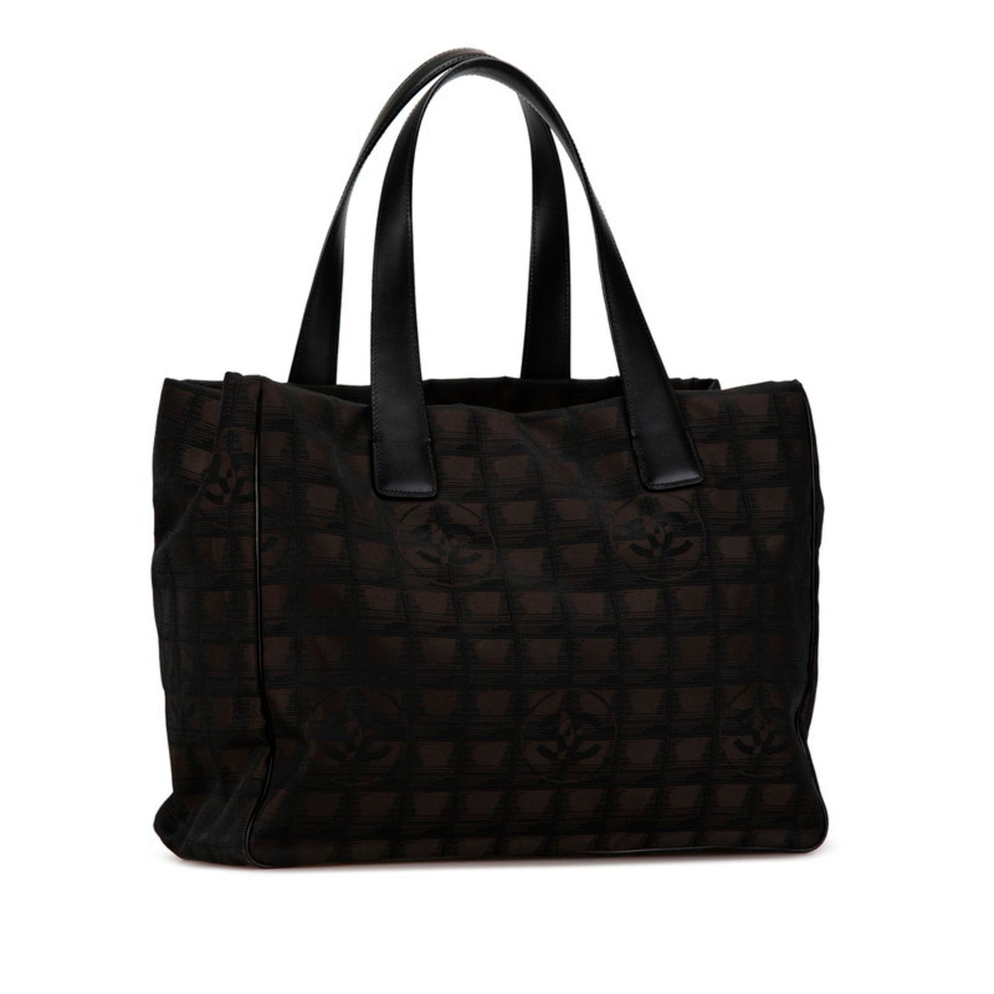 Chanel Black Brown Nylon Leather Handbag Tote Bag ()