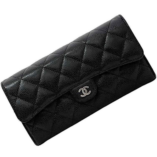 Chanel Black Leather Long Wallet (Bi-Fold) ()