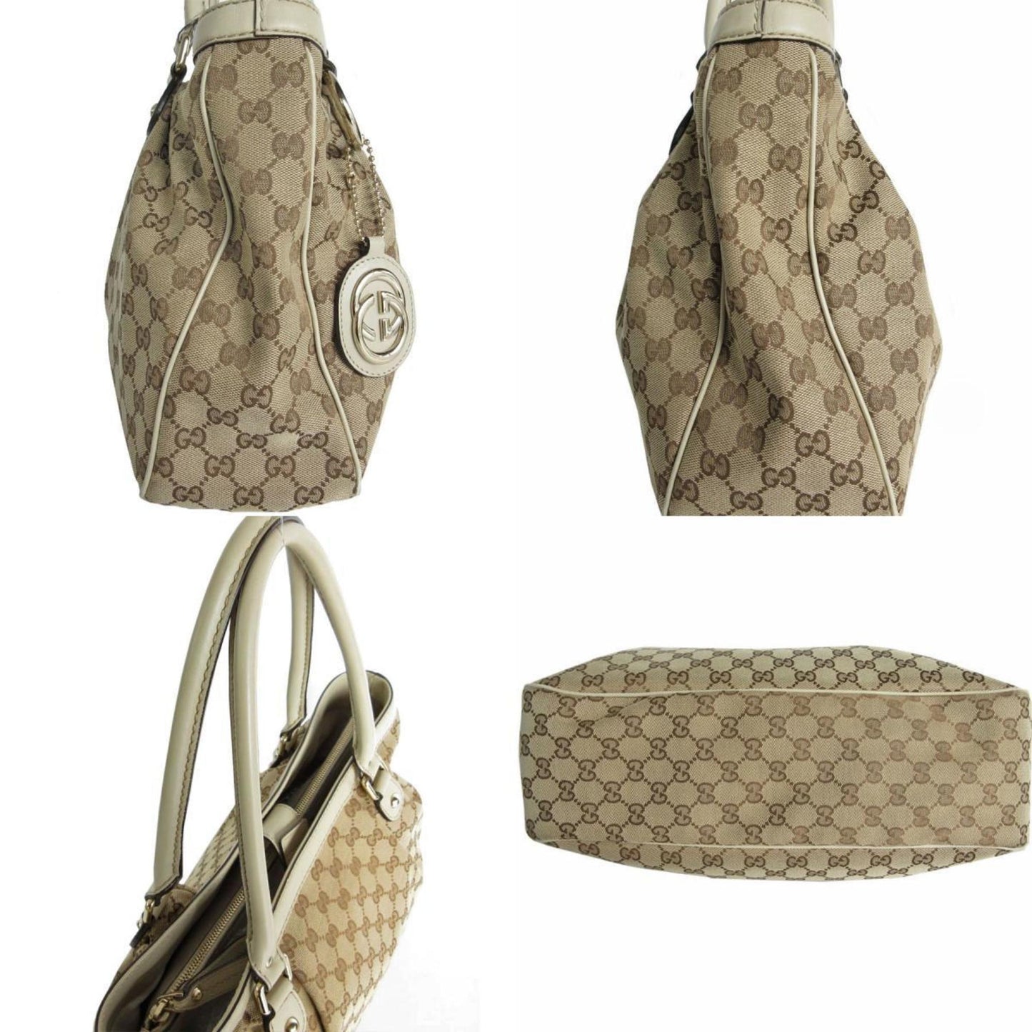 Gucci Beige Canvas Leather Handbag ()