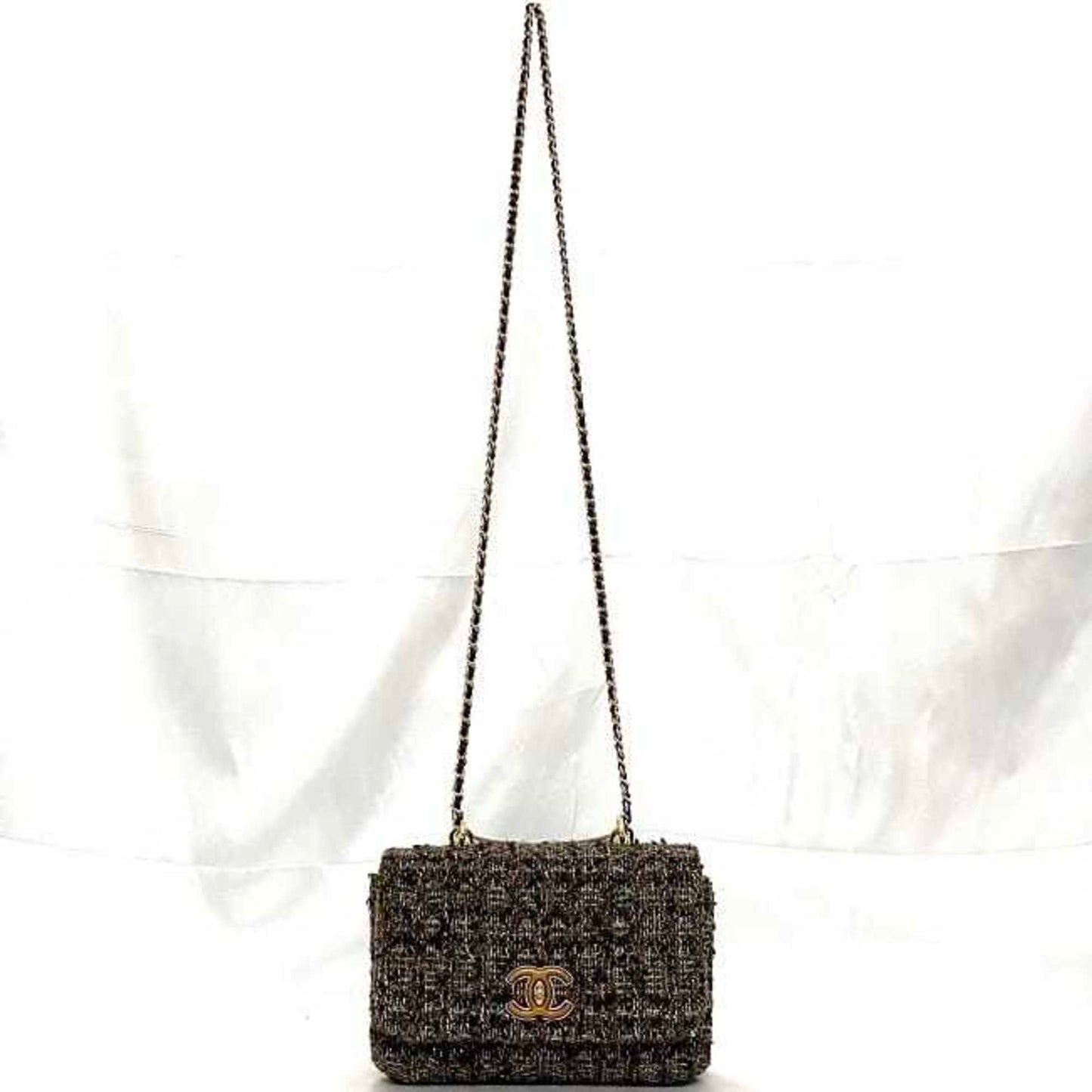 Chanel Brown Gray Tweed Wood Shoulder Bag ()