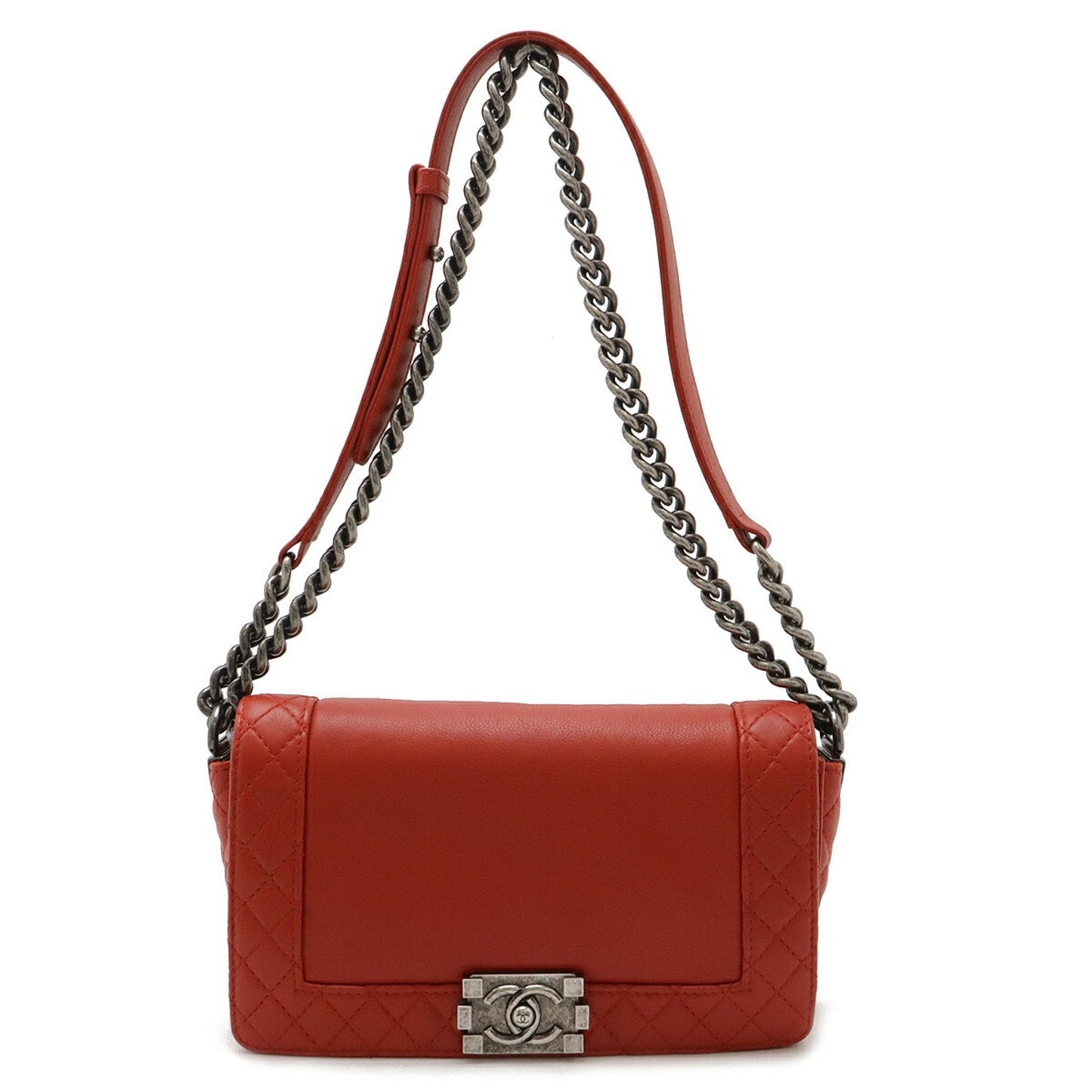 Chanel Boy Chanel Red Color Leather Shoulder Bag ()