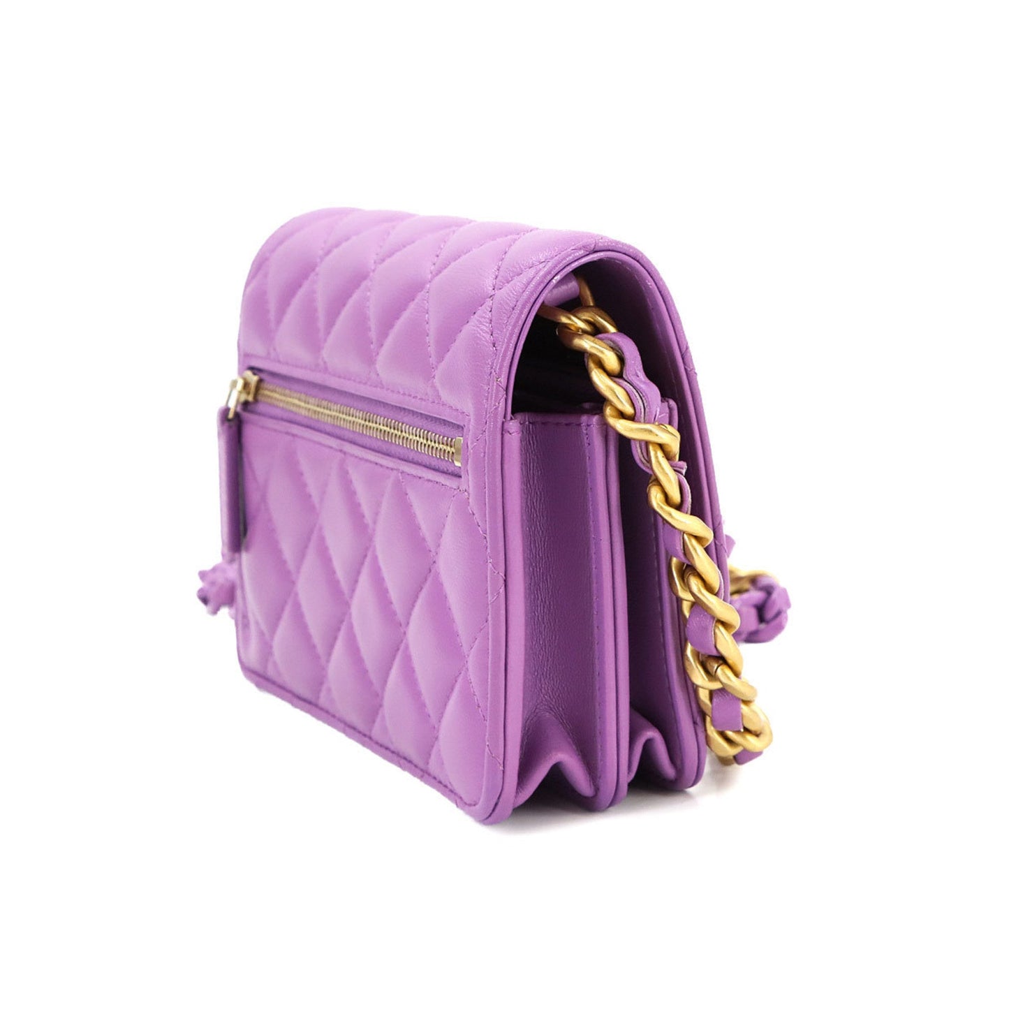 Chanel Matelasse Purple Leather Chain/Shoulder Wallet ()