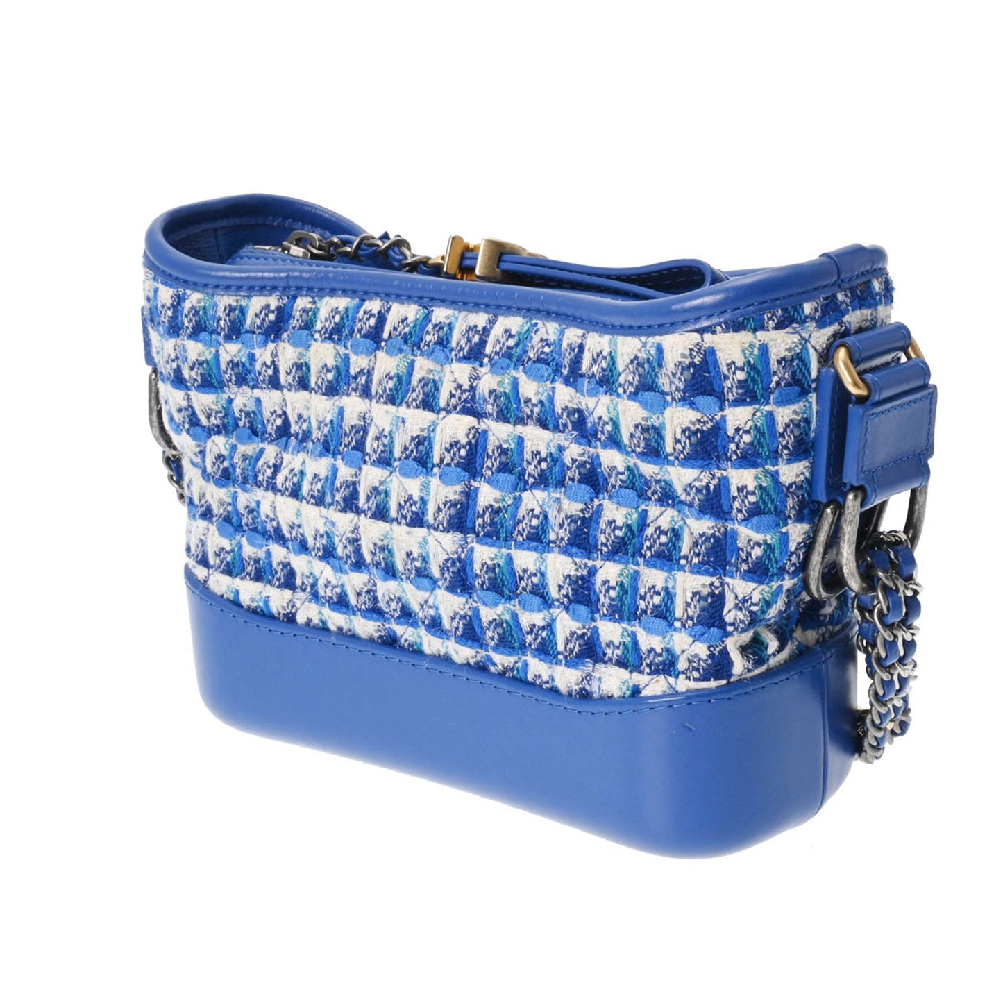 Chanel Blue Gold Tweed Leather Shoulder Bag ()