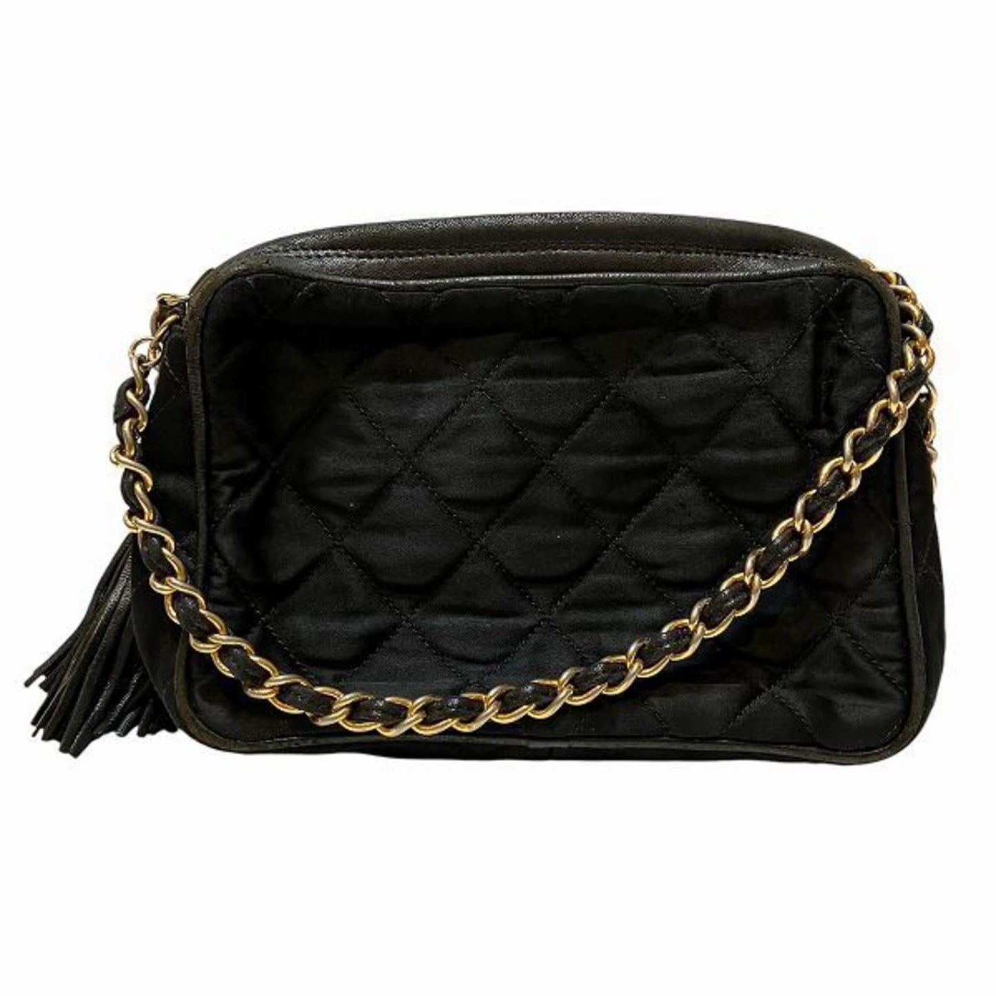 Chanel Black Satin Leather Shoulder Bag ()