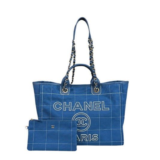 Chanel Blue Canvas Leather Shoulder Bag ()