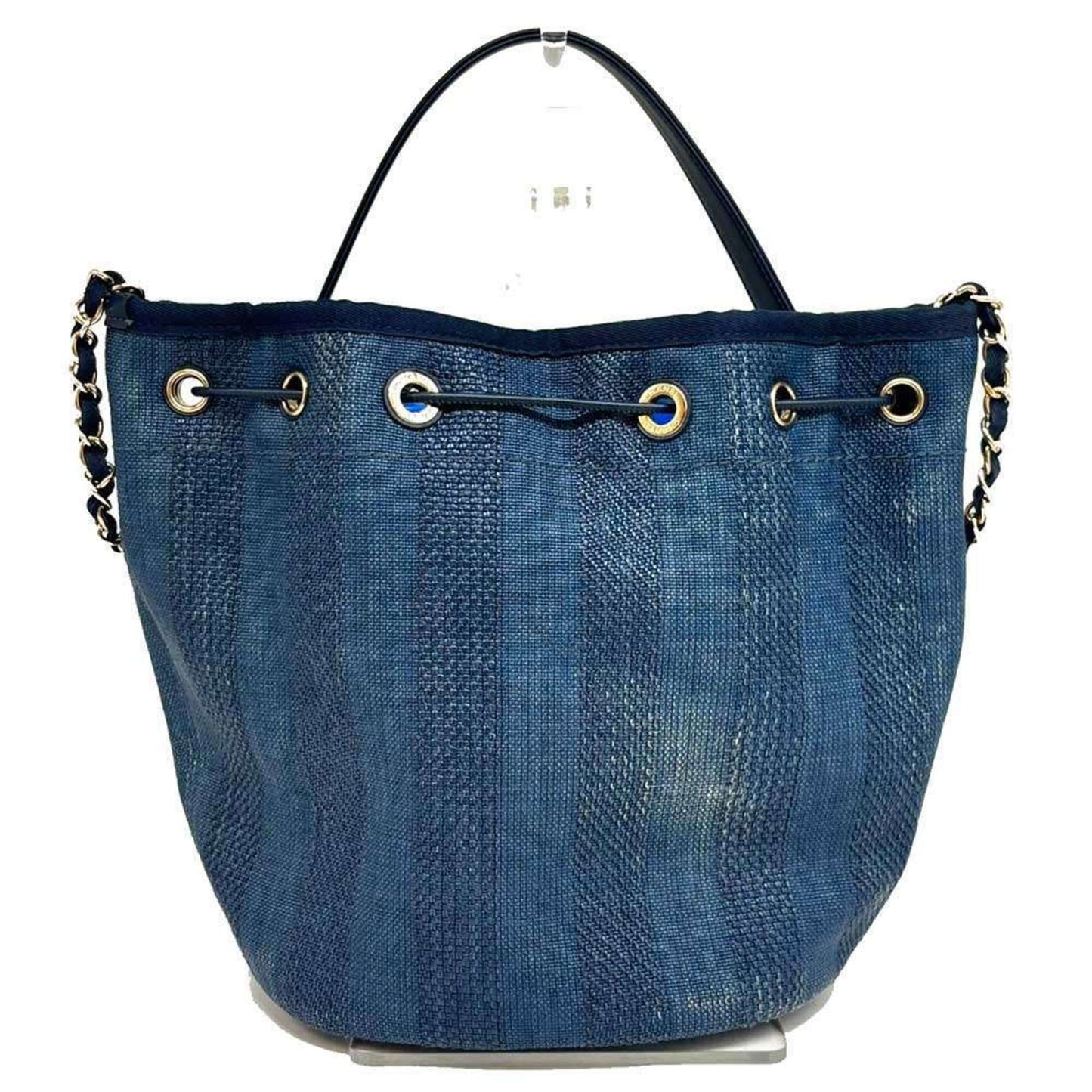 Chanel Blue Raffia Leather Tote Bag ()