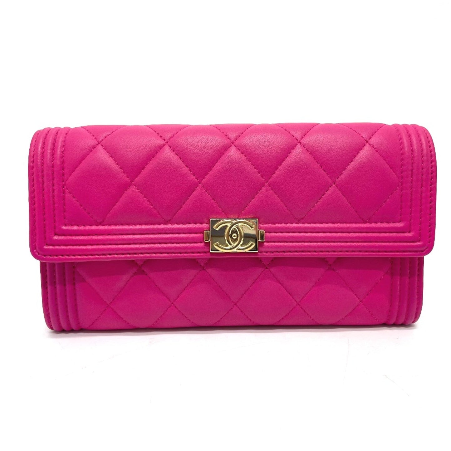 Chanel Pink Leather Long Wallet (Bi-Fold) ()
