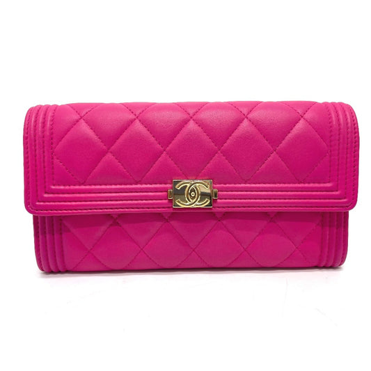 Chanel Pink Leather Long Wallet (Bi-Fold) ()