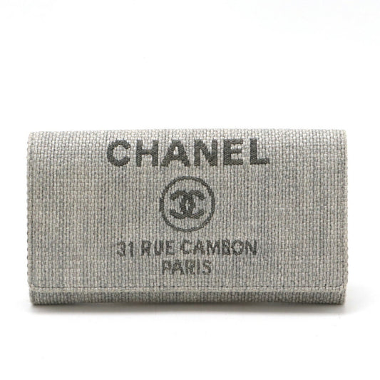 Chanel Light Gray Canvas Leather Long Wallet (Bi-Fold) ()