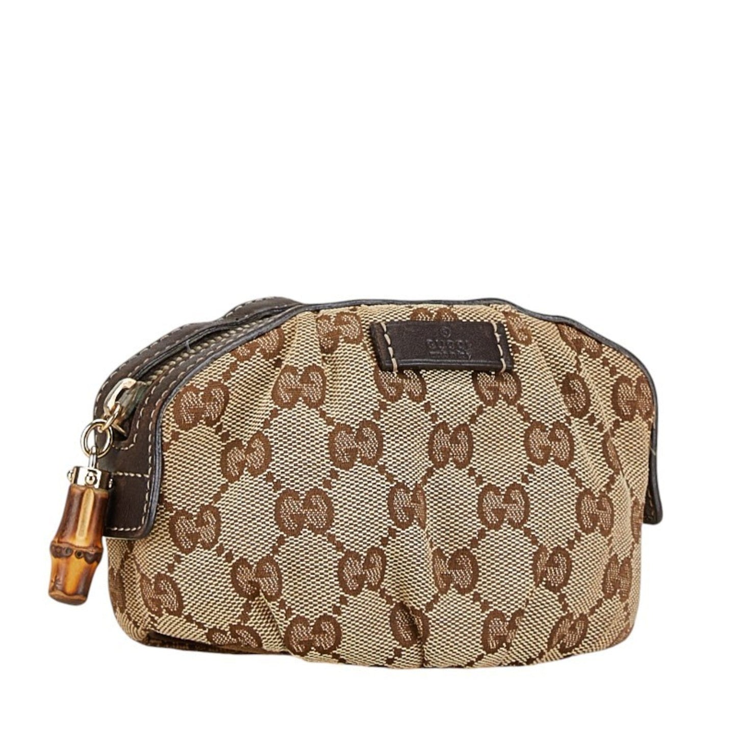 Gucci Beige Brown Canvas Leather Pouch ()