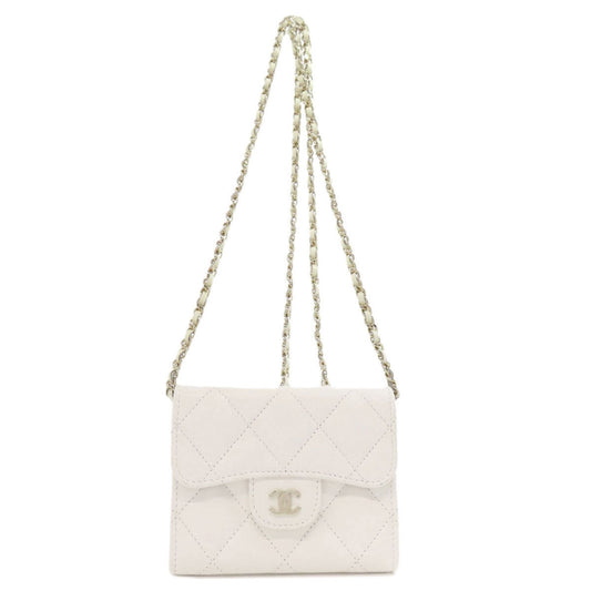 Chanel White Grained Calfskin Chain/Shoulder Wallet ()