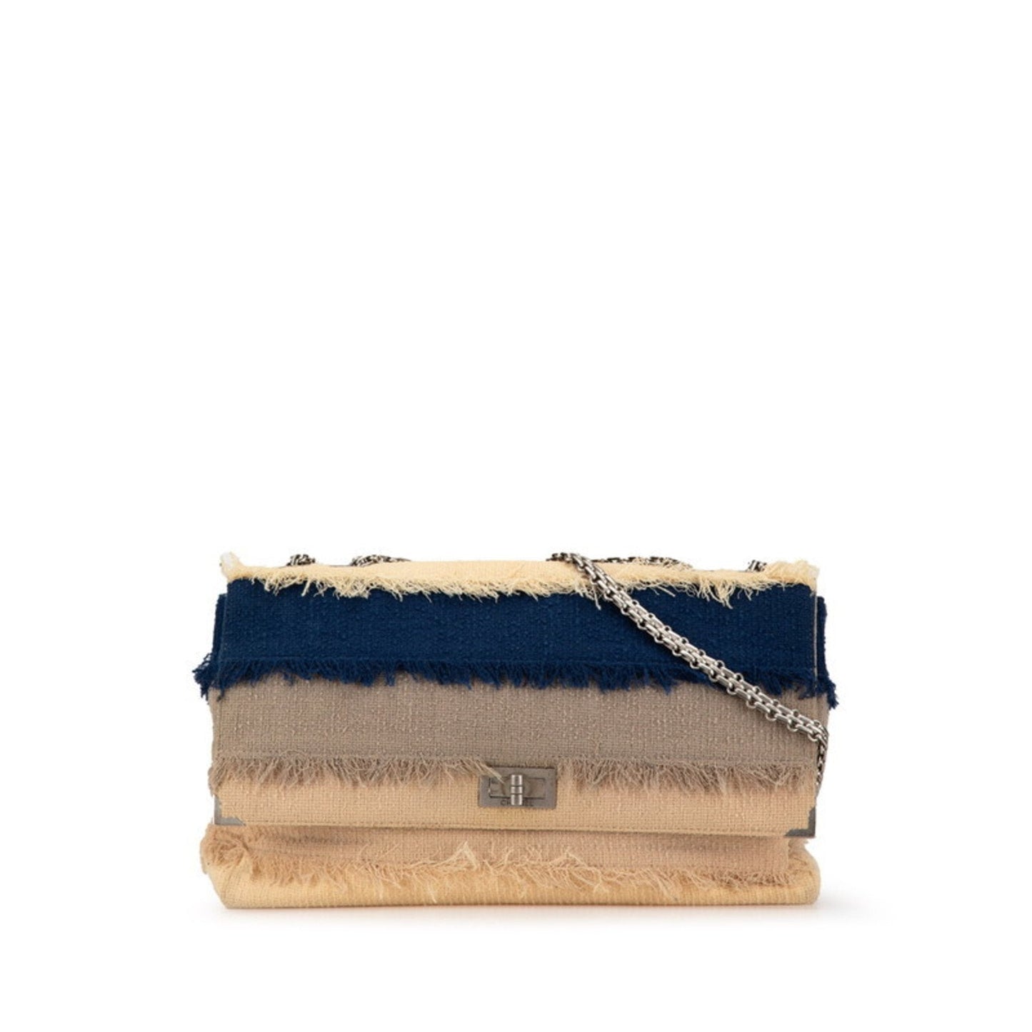 Chanel Beige Navy Linen Shoulder Bag ()
