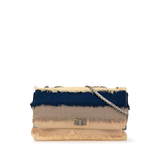 Chanel Beige Navy Linen Shoulder Bag ()