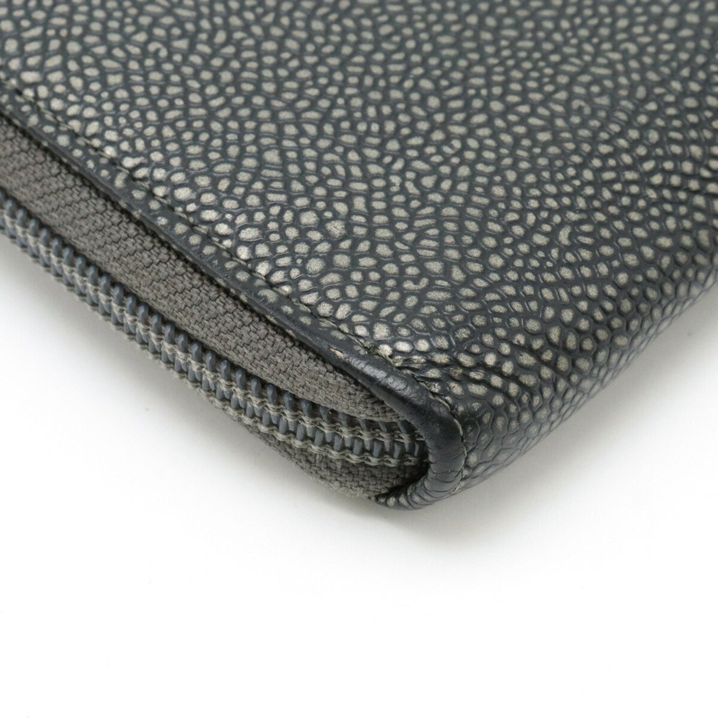 Chanel Metallic Gray Grained Calfskin Long Wallet (Bi-Fold) ()