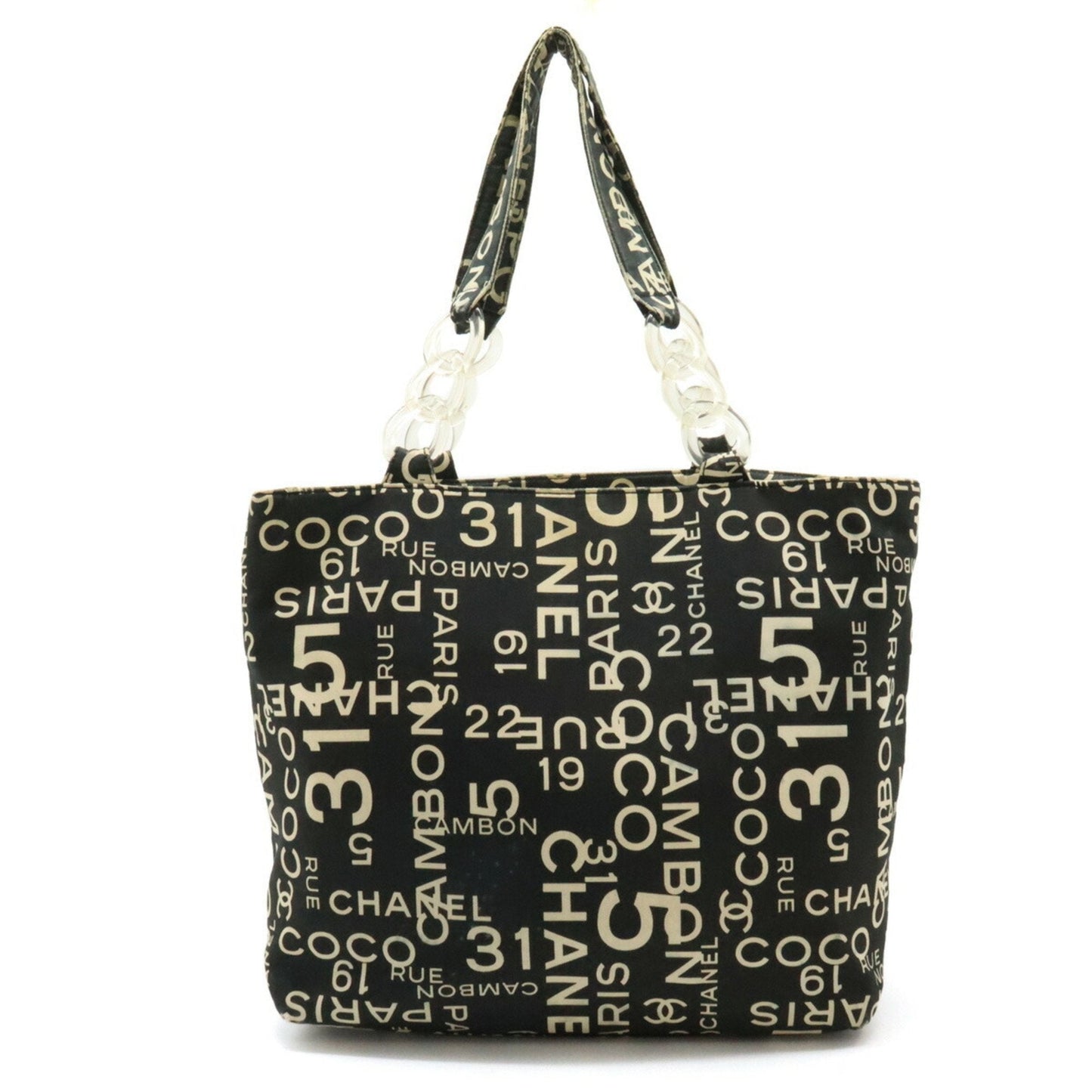 Chanel Black Ivory Canvas Plastic Pouch Shoulder Bag Tote Bag ()