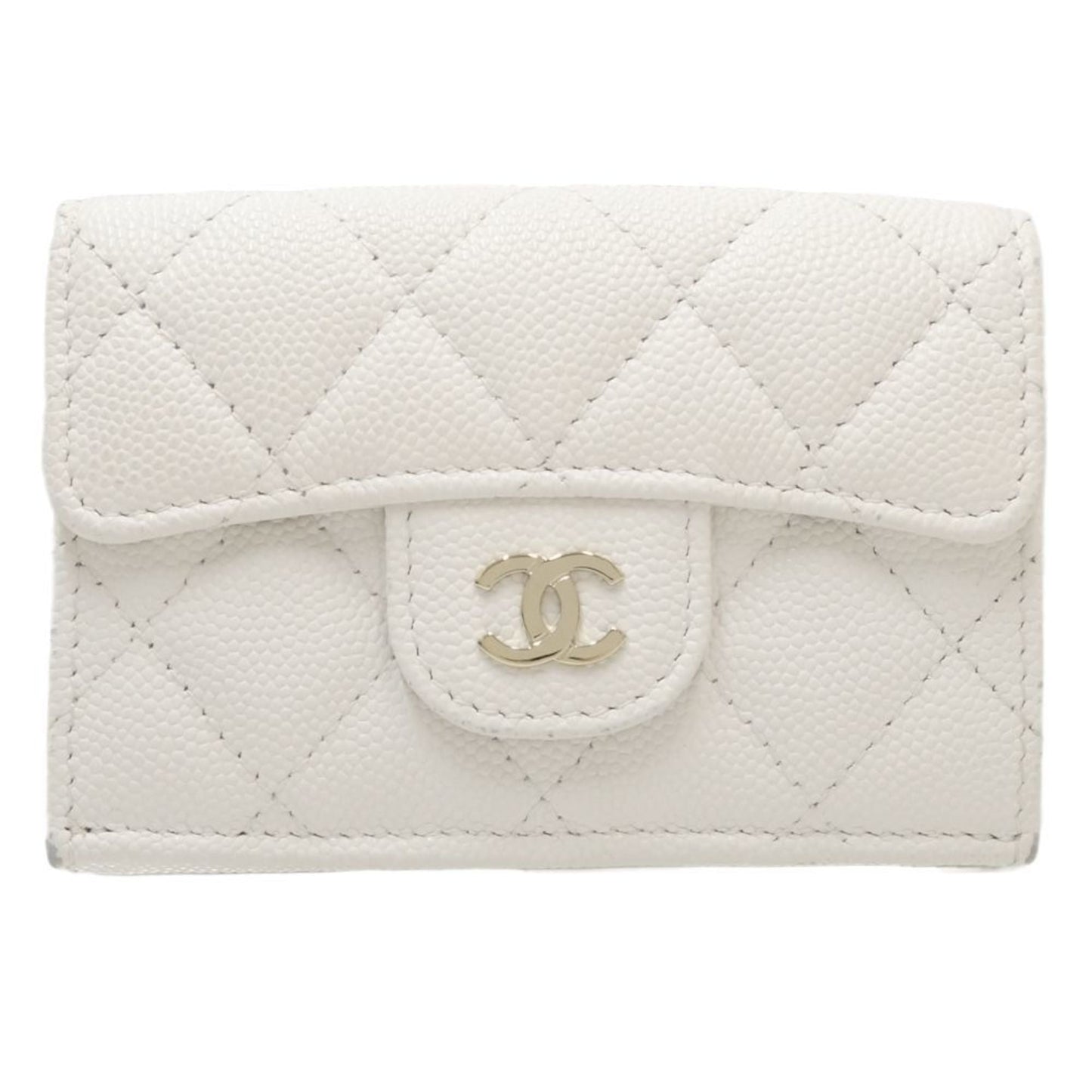 Chanel White Grained Calfskin Wallet (Tri-Fold) ()