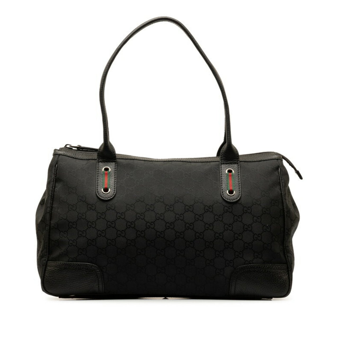 Gucci Black Nylon Leather Handbag Tote Bag ()