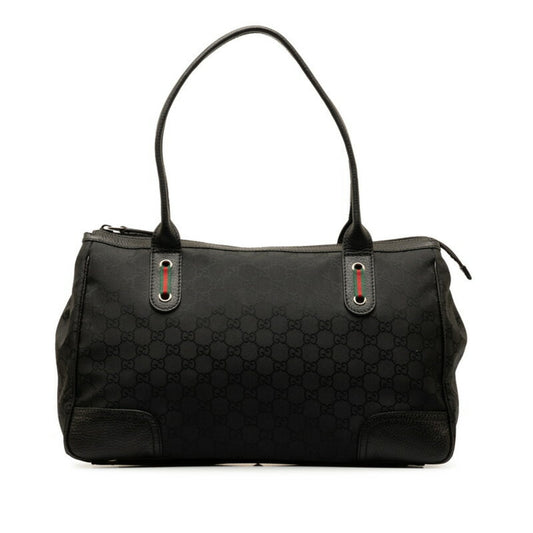 Gucci Black Nylon Leather Handbag Tote Bag ()