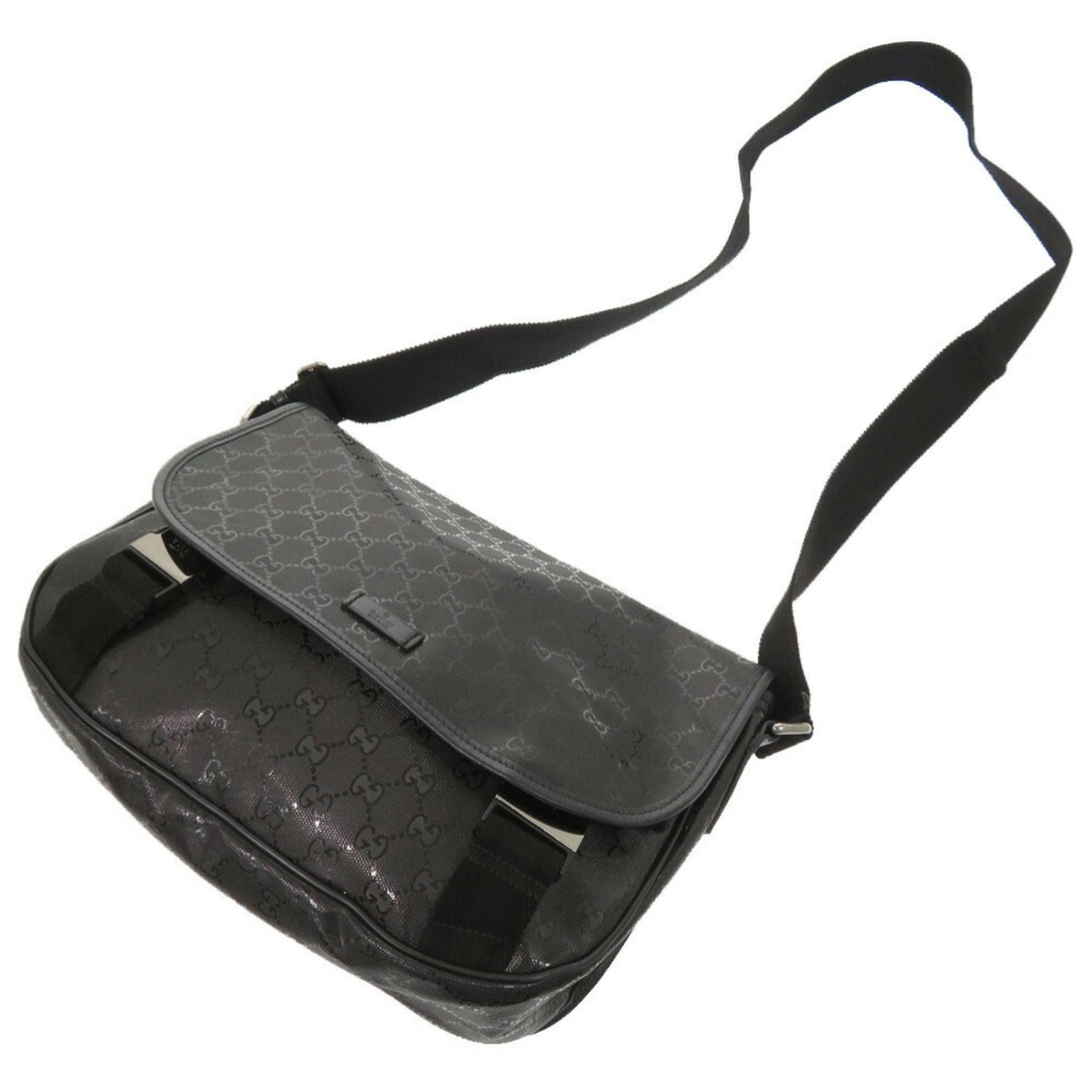 Gucci Black Coated Canvas Pvc Messenger Bag Shoulder Bag ()