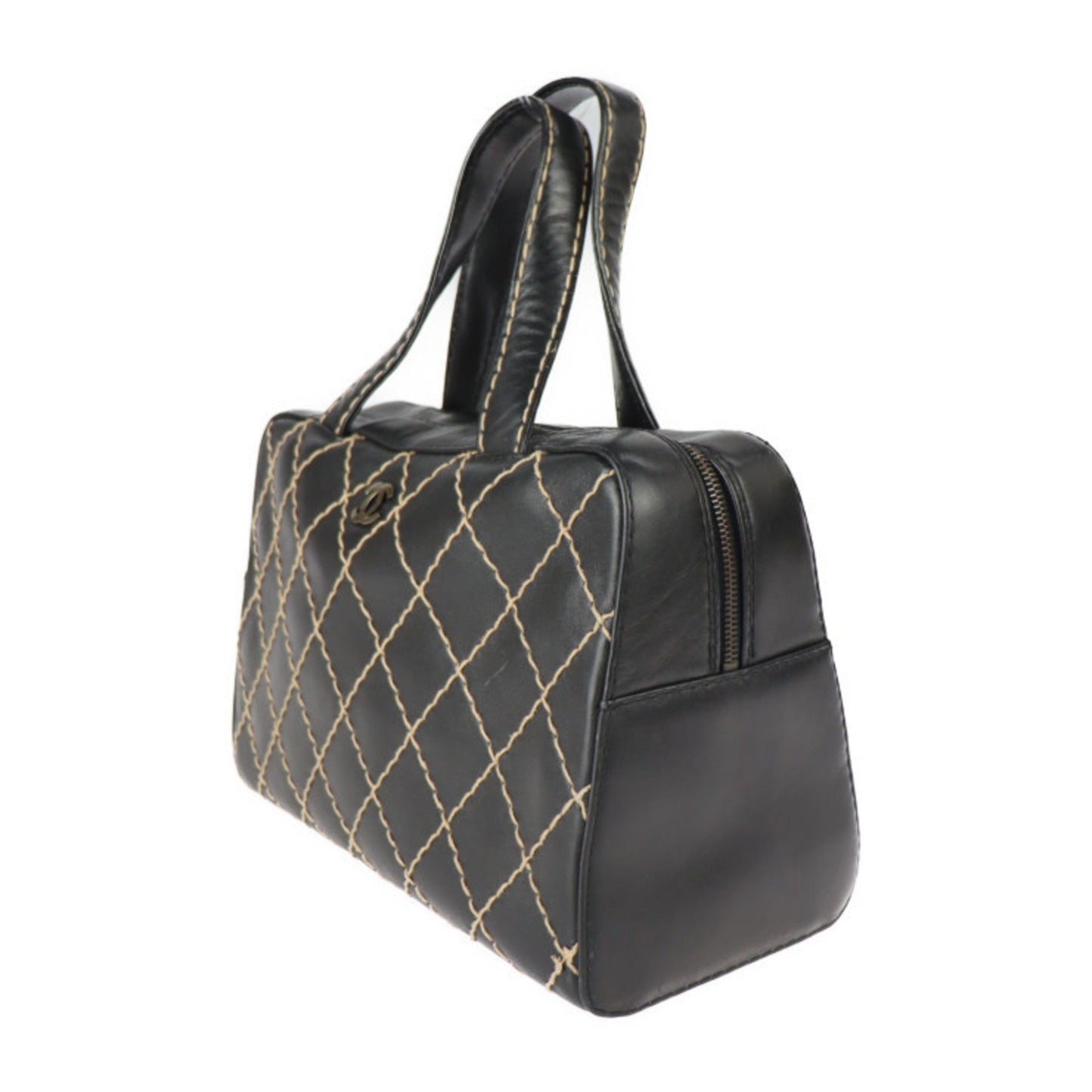 Chanel Wild Stitch Black Leather Handbag Shopping Bag Tote Bag ()