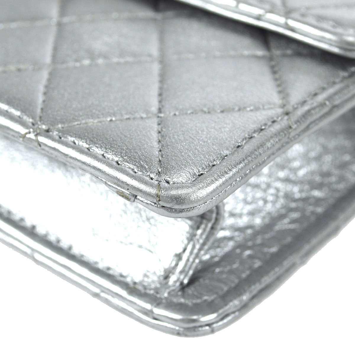 CHANEL 1989-1991 Straight Flap Micro Metallic Silver Lambskin