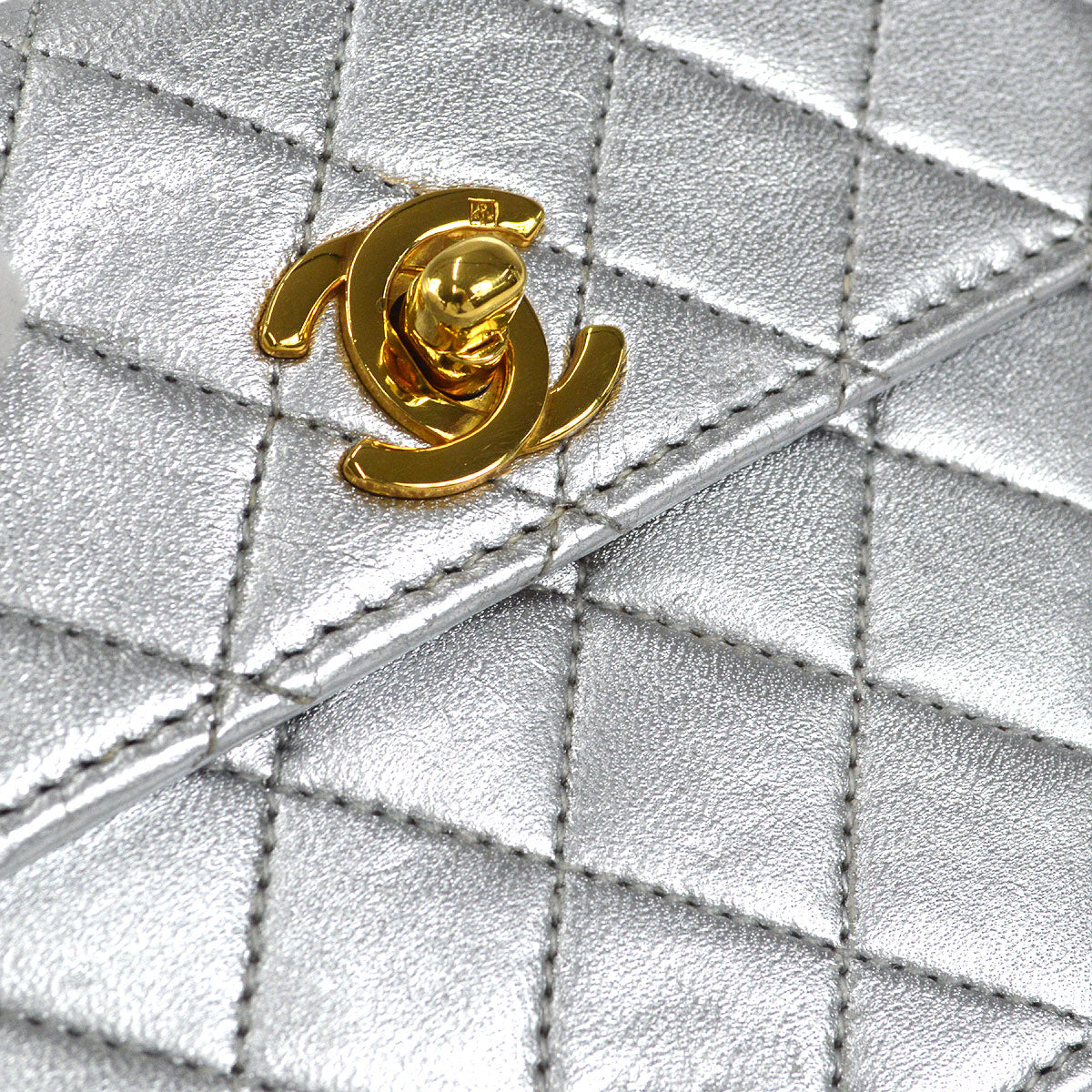 CHANEL 1989-1991 Straight Flap Micro Metallic Silver Lambskin