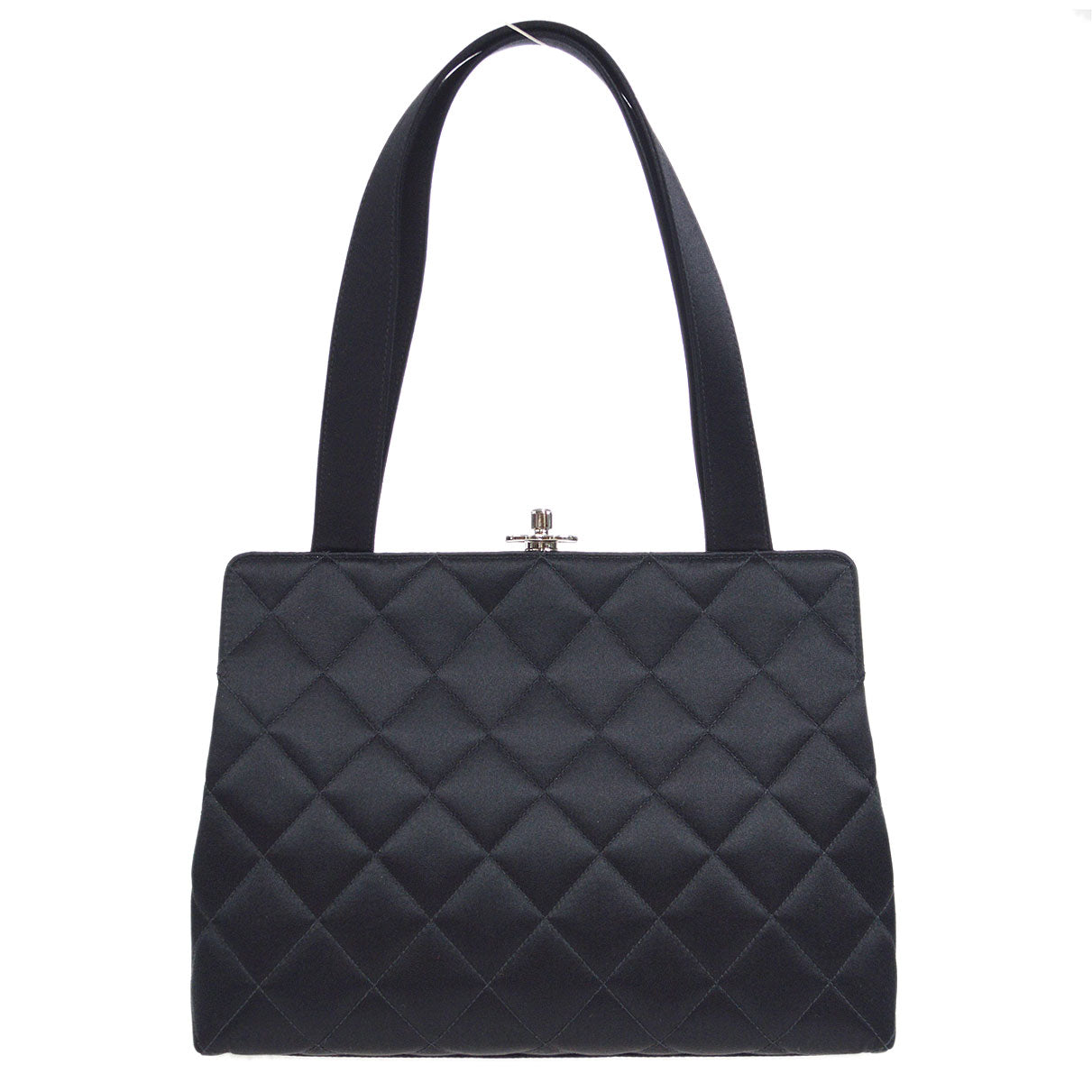 CHANEL 1996-1997 Kisslock CC Handbag Black Satin