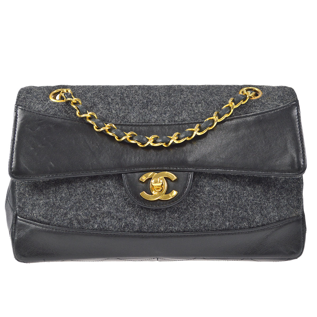 CHANEL 1986-1988 Border Flap Medium Gray Wool