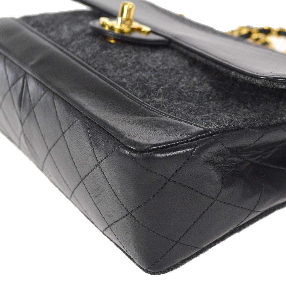 CHANEL 1986-1988 Border Flap Medium Gray Wool