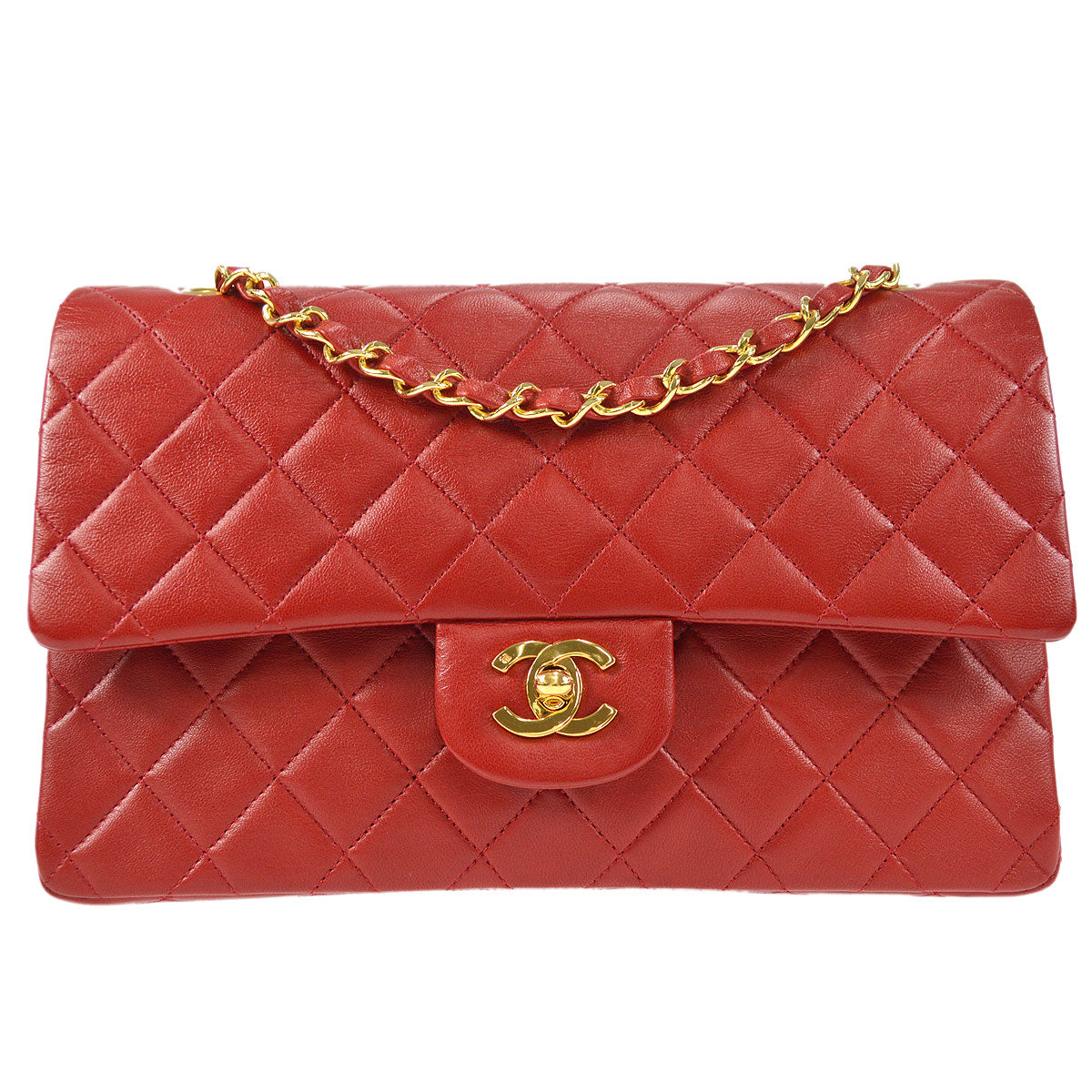 CHANEL 1989-1991 Classic Double Flap Medium Red Lambskin