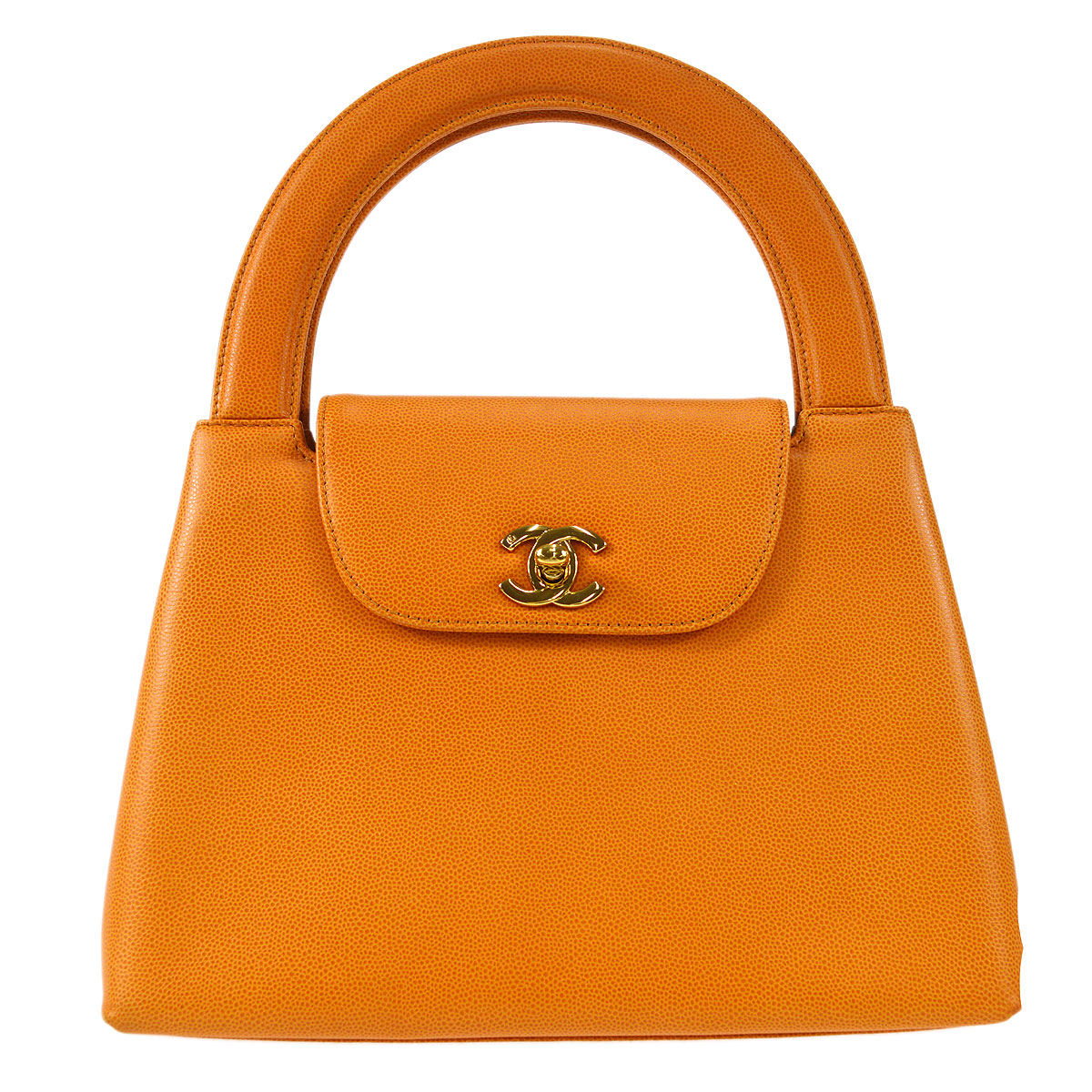 CHANEL 1998 Round Flap Handbag Medium Orange Caviar