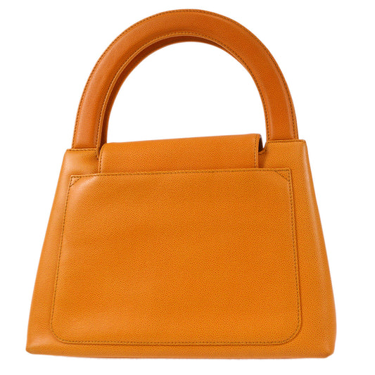 CHANEL 1998 Round Flap Handbag Medium Orange Caviar