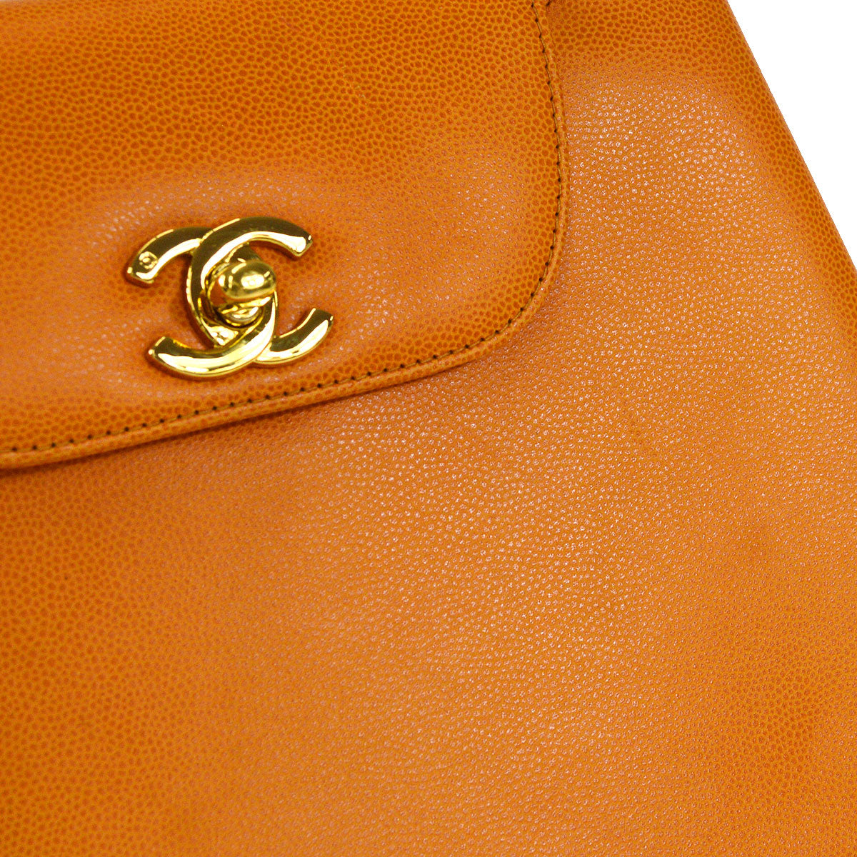 CHANEL 1998 Round Flap Handbag Medium Orange Caviar