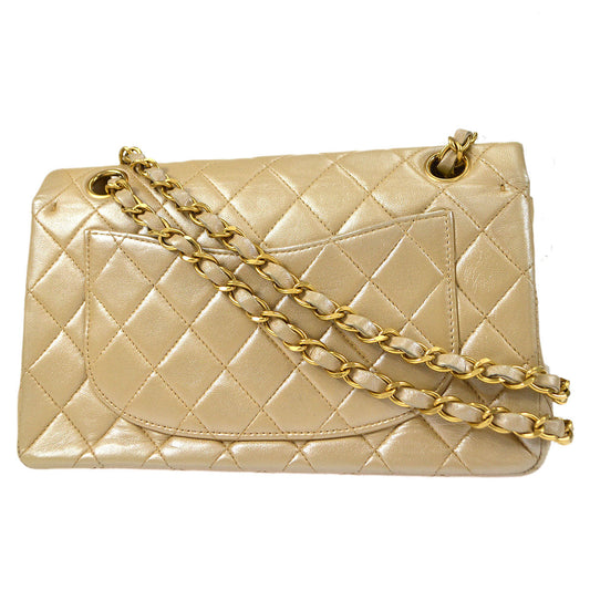 CHANEL 2000-2001 Classic Double Flap Medium Metallic Beige Lambskin
