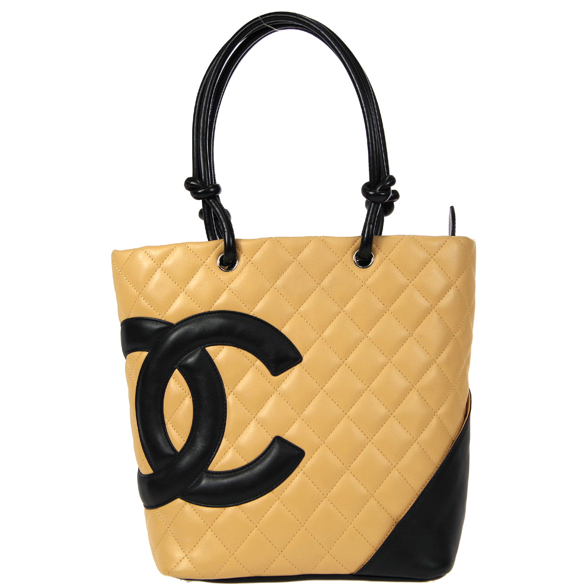 CHANEL Cambon Ligne Hand Tote Bag Beige Calfskin