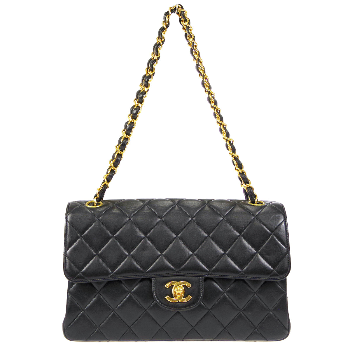 CHANEL Both Sides Classic Flap Medium Shoulder Bag Black Lambskin